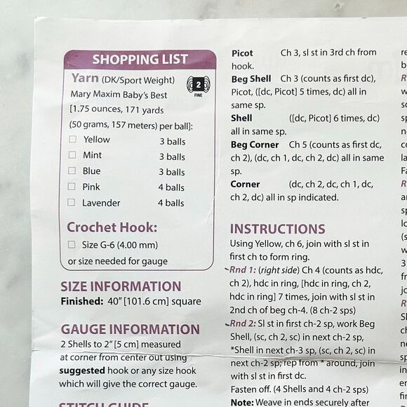 Mary Maxim Ruffles Baby Blanket Kit-Baby's Best Yarn+Pattern 40" Square-Started - Picture 6 of 6